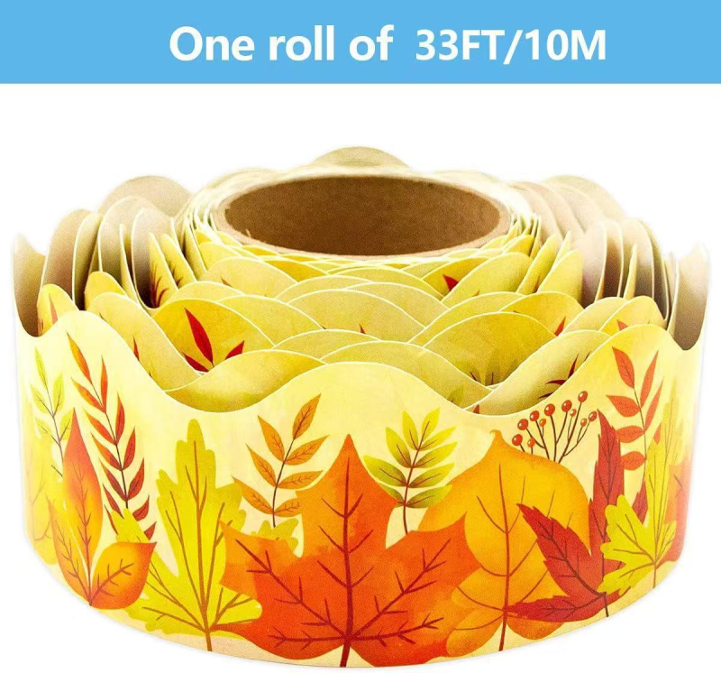 Bandă decorativă autoadezivă DIY pentru panouri de afișare și decorarea sălii de clasă, formă neregulată; material: hârtie autoadezivă acoperită; adeziv: fierbinte; substrat: alb; rezistență la temperatură: 65°C