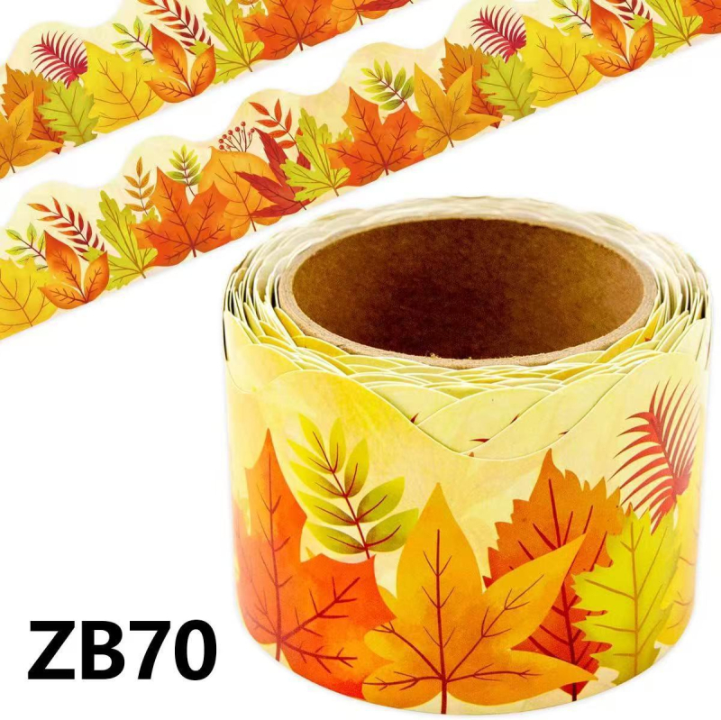 Bandă decorativă autoadezivă DIY pentru panouri de afișare și decorarea sălii de clasă, formă neregulată; material: hârtie autoadezivă acoperită; adeziv: fierbinte; substrat: alb; rezistență la temperatură: 65°C