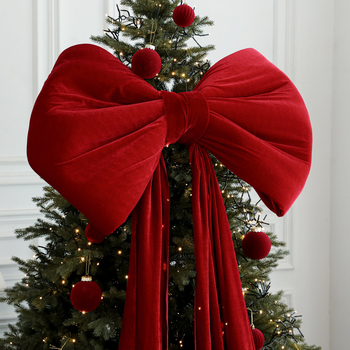 Μεγάλος βελούδινος φιόγκος για χριστουγεννιάτικη διακόσμηση παραθύρου (Ύφασμα; Κωδ. προϊόντος Aph44; Χονγκ Κονγκ; Χριστούγεννα; Κορεατικό στυλ)