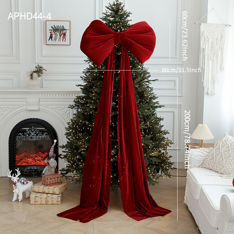 Μεγάλος βελούδινος φιόγκος για χριστουγεννιάτικη διακόσμηση παραθύρου (Ύφασμα; Κωδ. προϊόντος Aph44; Χονγκ Κονγκ; Χριστούγεννα; Κορεατικό στυλ)
