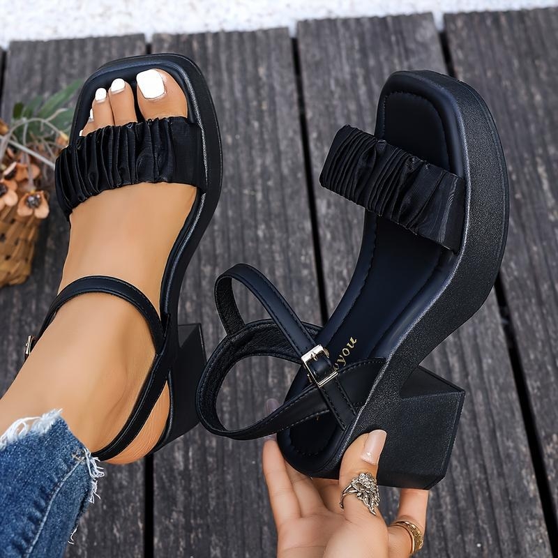 Πέδιλα με μία λουρίδα, Δέρμα υψηλής ποιότητας, Κλινοειδές τακούνι, Χαμηλό ύψος τακουνιού κάτω από 3 εκ, Χωρίς δάχτυλο