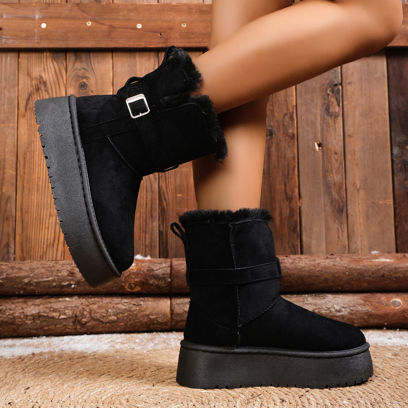 Γυναικείες μπότες χιονιού με επένδυση από τεχνητή γούνα, αντιολισθητική σόλα, ζεστές, άνω μέρος από nubuk.