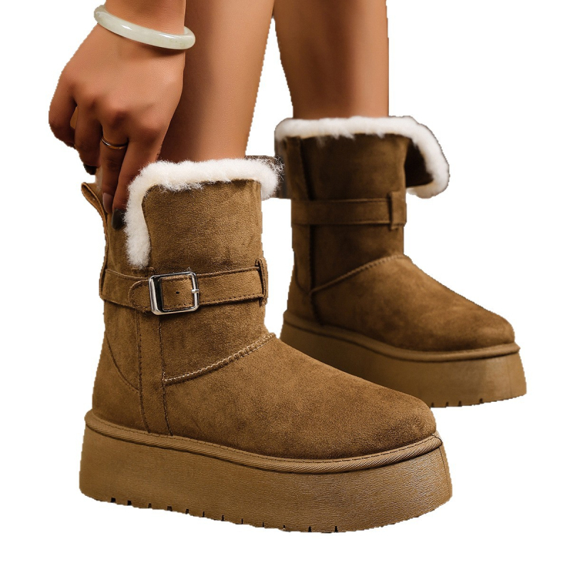 Γυναικείες μπότες χιονιού με επένδυση από τεχνητή γούνα, αντιολισθητική σόλα, ζεστές, άνω μέρος από nubuk.