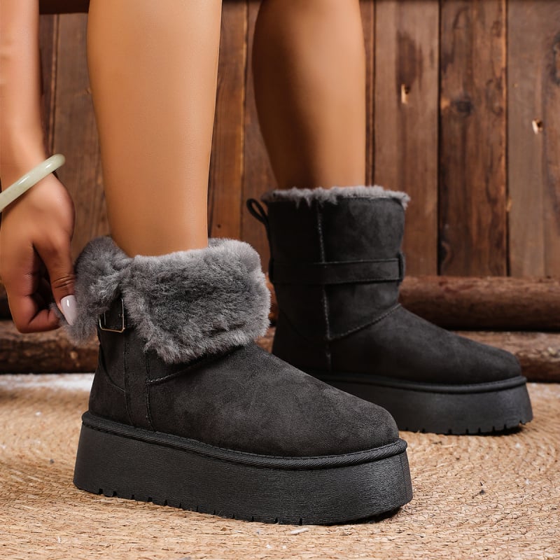 Γυναικείες μπότες χιονιού με επένδυση από τεχνητή γούνα, αντιολισθητική σόλα, ζεστές, άνω μέρος από nubuk.