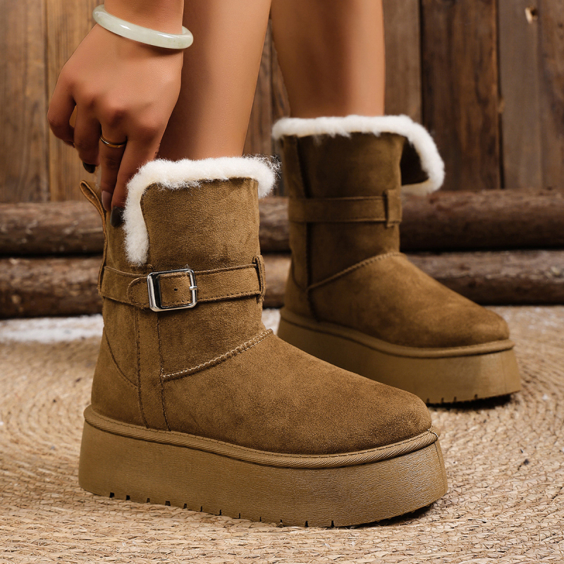 Γυναικείες μπότες χιονιού με επένδυση από τεχνητή γούνα, αντιολισθητική σόλα, ζεστές, άνω μέρος από nubuk.