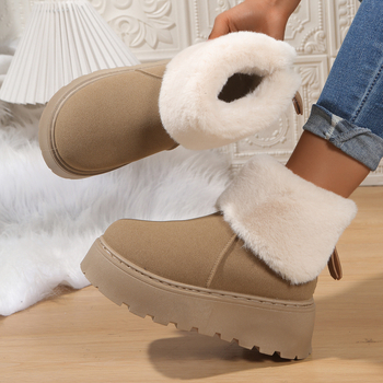 Μπότες χιονιού με σουέντ επάνω, σόλα από καουτσούκ, επένδυση από συνθετική γούνα, ζεστός αντιολισθητικός σχεδιασμός