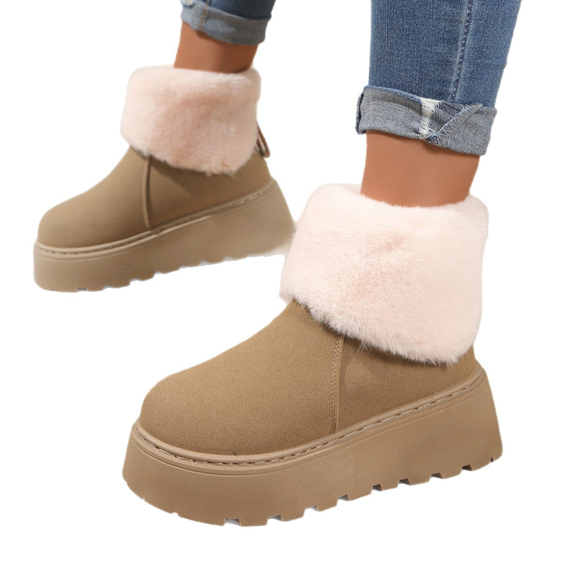 Μπότες χιονιού με σουέντ επάνω, σόλα από καουτσούκ, επένδυση από συνθετική γούνα, ζεστός αντιολισθητικός σχεδιασμός