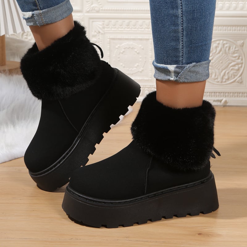 Μπότες χιονιού με σουέντ επάνω, σόλα από καουτσούκ, επένδυση από συνθετική γούνα, ζεστός αντιολισθητικός σχεδιασμός