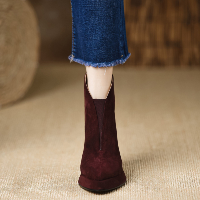 Ghete dama fashion 2025, platformă impermeabilă, creștere înălțime, vârf ascuțit, toc gros, fermoar dorsal, stil coreean.