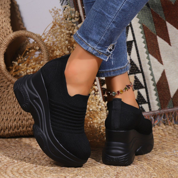 White Crane πλεκτά παπούτσια τύπου κάλτσα, πάνω μέρος με δίχτυ, PU σόλα, ριγέ σχέδιο, ύψος φτέρνας 0–1 εκ.