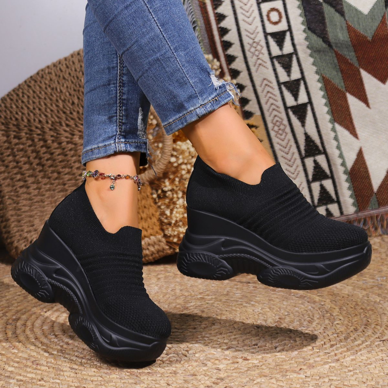 White Crane pantofi șosetă tricotate, partea superioară din plasă, talpă PU, model cu dungi, înălțime toc 0–1 cm