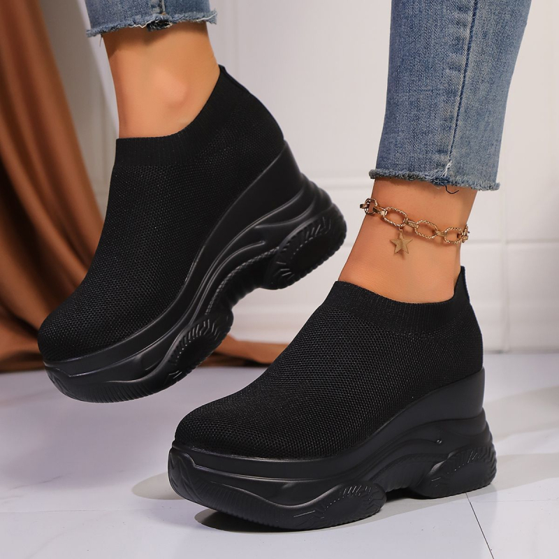 White Crane pantofi șosetă tricotate, partea superioară din plasă, talpă PU, model cu dungi, înălțime toc 0–1 cm