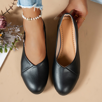 Moterų kasdieniai slip-on batai su apvaliu pirštu, PU viršus, guma padas, žemas kulnas 1-3 cm