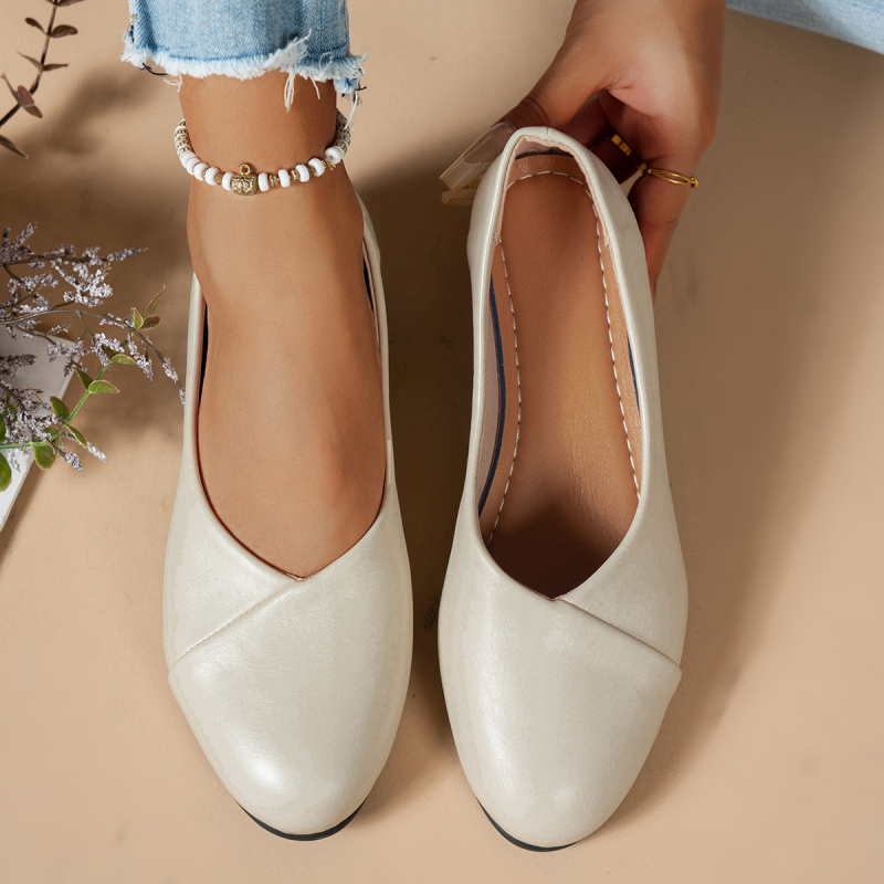 Moterų kasdieniai slip-on batai su apvaliu pirštu, PU viršus, guma padas, žemas kulnas 1-3 cm