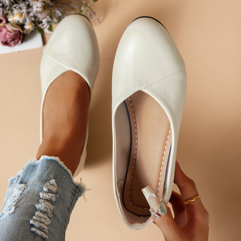 Moterų kasdieniai slip-on batai su apvaliu pirštu, PU viršus, guma padas, žemas kulnas 1-3 cm