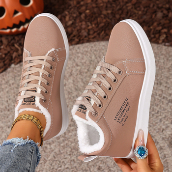 Sieviešu ikdienas kurpes ar siltu fleece odere – zems profils, priekšējais šņorējums, PU augšdaļa, gumijas zole