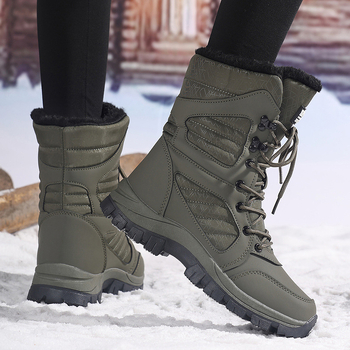 Μπότες χιονιού - υψηλός κορμός, δερμάτινο επάνω μέρος, αδιάβροχες, EVA πάτος, TPR σόλα