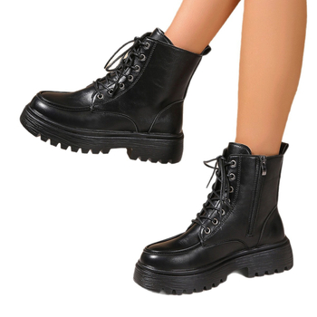 Női Martin csizma oldalsó cipzárral, brit stílus, középtok 3–5 cm, PU felső rész, gumírozott talp