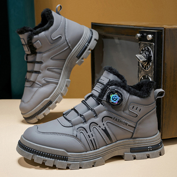 Vyriški žieminiai aukšti batai Martens stiliaus, PU viršus, šilta dirbtinė trumpa pūkė, iki blauzdos, stora padas