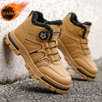 Vyriški žieminiai aukšti batai Martens stiliaus, PU viršus, šilta dirbtinė trumpa pūkė, iki blauzdos, stora padas