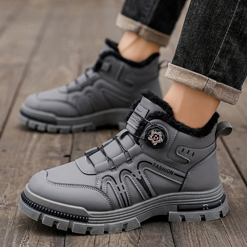 Vyriški žieminiai aukšti batai Martens stiliaus, PU viršus, šilta dirbtinė trumpa pūkė, iki blauzdos, stora padas