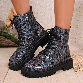 Női Martin csizma, minimalist stílus, kerek orr, középmagas sarkú 3–5 cm, elöl fűzőzárás