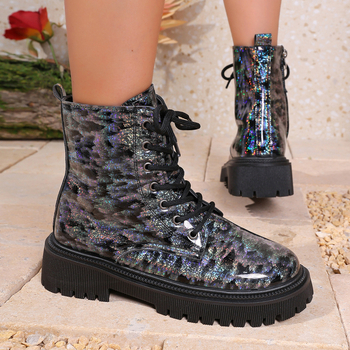 Női Martin csizma, minimalist stílus, kerek orr, középmagas sarkú 3–5 cm, elöl fűzőzárás