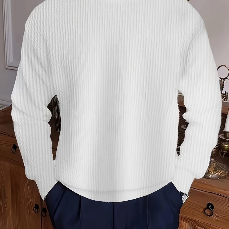 Pulover pentru bărbați din tricot cu textură rib, guler rotund, croială lejeră, 95% poliester / 5% spandex