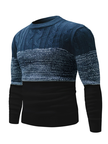 Pulover tricotat pentru bărbați cu gât rotund, mâneci lungi, grosime normală, stil minimalist, material: bumbac-viscoză