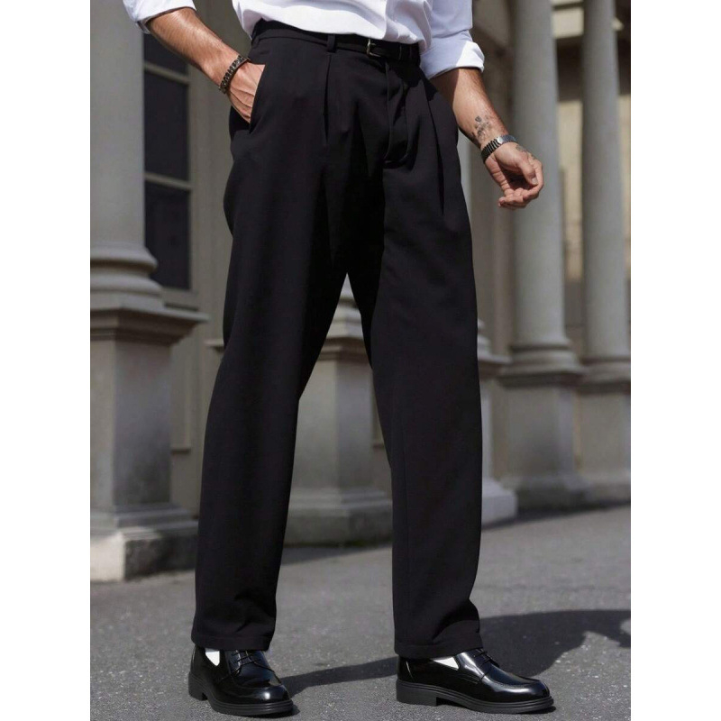 Hlače ravnog kroja, poslovni casual stil, smjesa acetatnih vlakana, zatvaranje s tri reda gumba, prilagodljiv kroj, ljeto 2023