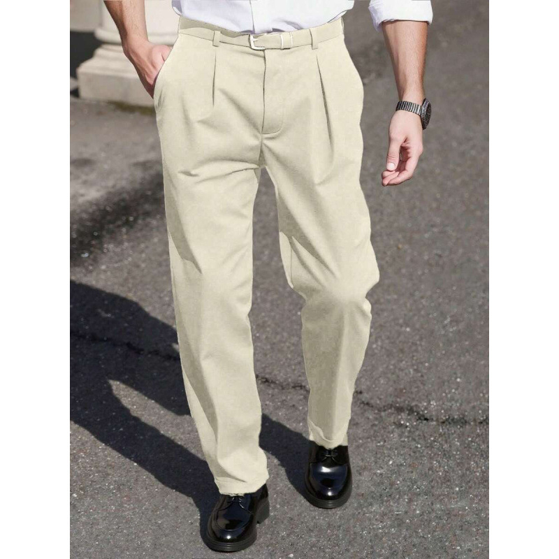 Hlače ravnog kroja, poslovni casual stil, smjesa acetatnih vlakana, zatvaranje s tri reda gumba, prilagodljiv kroj, ljeto 2023