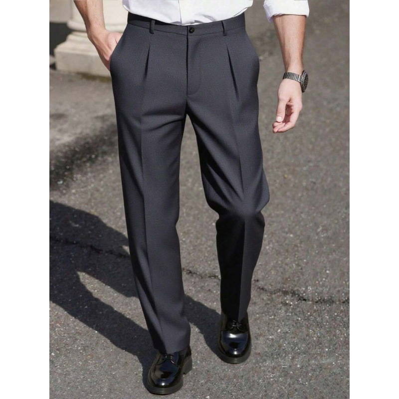 Hlače ravnog kroja, poslovni casual stil, smjesa acetatnih vlakana, zatvaranje s tri reda gumba, prilagodljiv kroj, ljeto 2023