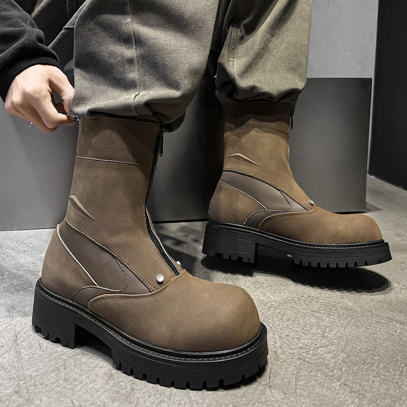 Vyriniai Chelsea batai su aukštu profiliu, britiško stiliaus retro, su stora padu, modelis 23392-J; Padas: Guma; Viršus: Super Migration; Priekinės dalies forma: Apvali; Stilius: Kasdieniai