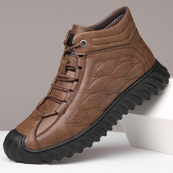 Vyriski žieminiai aukštų batų su dviejų sluoksnių karvų oda viršutine dalimi, gumos padas, PU įdėklas, mikropluošto vidus
