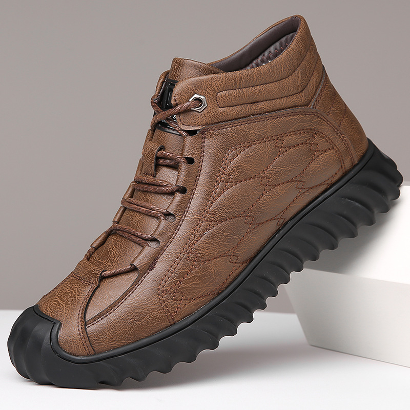 Vyriski žieminiai aukštų batų su dviejų sluoksnių karvų oda viršutine dalimi, gumos padas, PU įdėklas, mikropluošto vidus