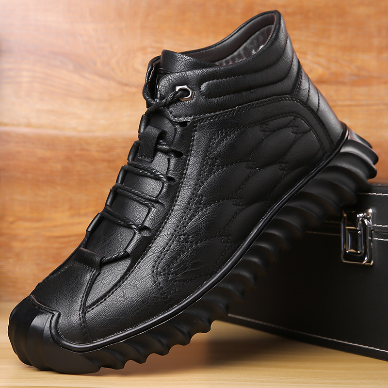 Vyriski žieminiai aukštų batų su dviejų sluoksnių karvų oda viršutine dalimi, gumos padas, PU įdėklas, mikropluošto vidus