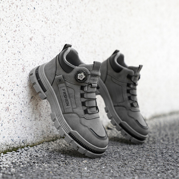 Vyrų darbo batai su PU viršutine, Vidutinio aukščio kulnas 3–7 cm, Sukamas užsegimas, Apvalus nosies