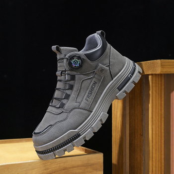 Vyrų darbo batai su PU viršutine, Vidutinio aukščio kulnas 3–7 cm, Sukamas užsegimas, Apvalus nosies