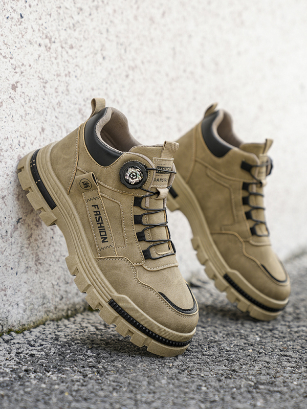 Vyrų darbo batai su PU viršutine, Vidutinio aukščio kulnas 3–7 cm, Sukamas užsegimas, Apvalus nosies