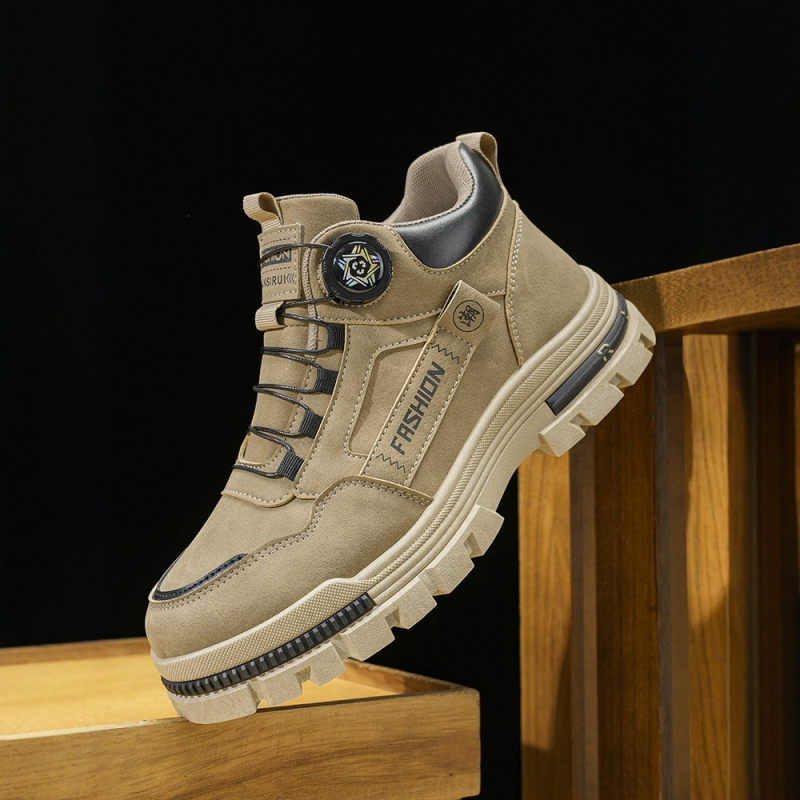 Vyrų darbo batai su PU viršutine, Vidutinio aukščio kulnas 3–7 cm, Sukamas užsegimas, Apvalus nosies