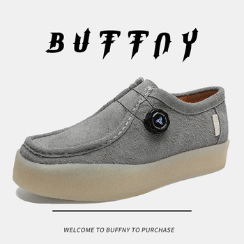 Buffny Nubuko loaferiai su apsisukama sagtimi ir greito reguliavimo raišteliais, patogūs kasdieniniai bateliai su augimo padidinimu, gumos padas