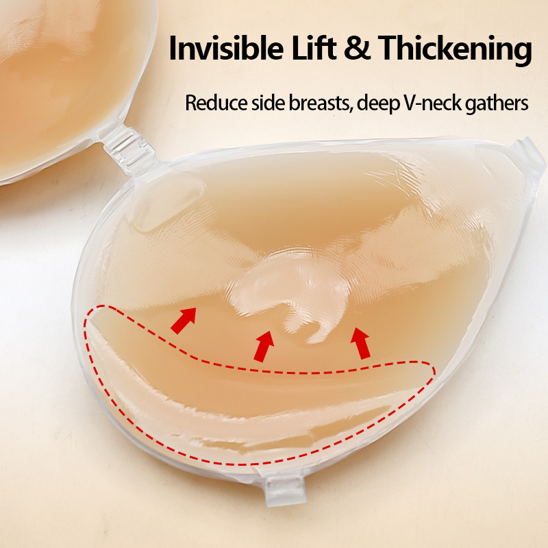 Силиконови подплънки за бюст, удебелени, събиращи, безшевни и невидими, капковидна форма за покриване на зърното, лъскава повърхност, едноцветни