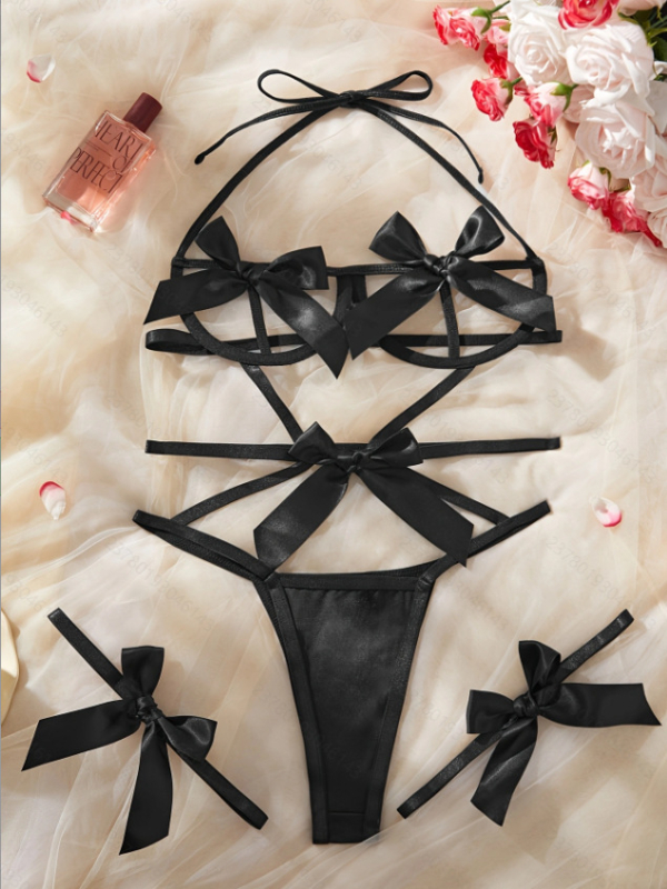 Διαφανές σετ κορμάκι με φιόγκο πεταλούδας για γυναίκες, πολυεστέρας