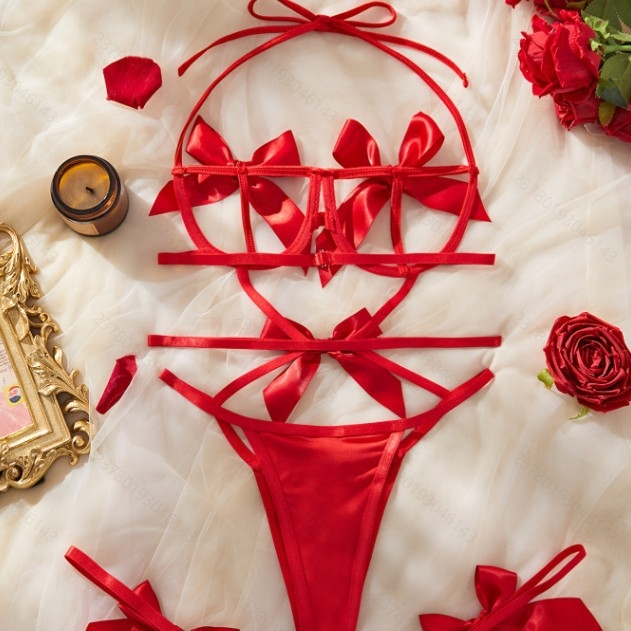 Διαφανές σετ κορμάκι με φιόγκο πεταλούδας για γυναίκες, πολυεστέρας