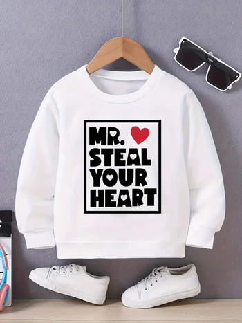 Παιδικό φούτερ με μακρύ μανίκι, εκτύπωση με γράμματα, πλεκτό ύφασμα 100% πολυεστέρας, απαλό φινίρισμα