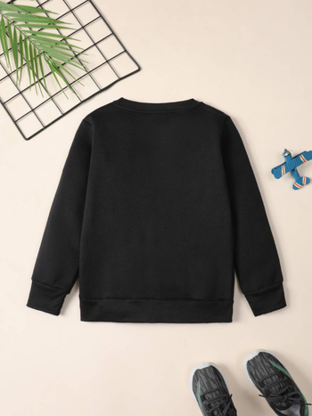 Παιδικό φούτερ με μακρύ μανίκι, εκτύπωση με γράμματα, πλεκτό ύφασμα 100% πολυεστέρας, απαλό φινίρισμα