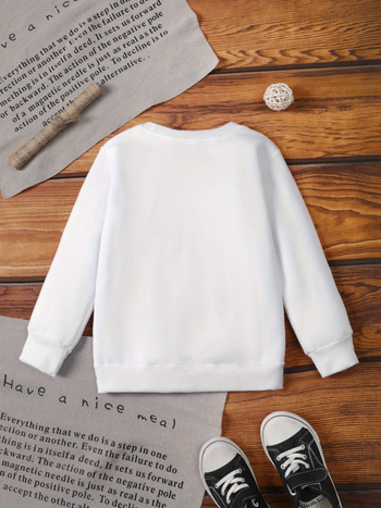 Παιδικό φούτερ με μακρύ μανίκι, εκτύπωση με γράμματα, πλεκτό ύφασμα 100% πολυεστέρας, απαλό φινίρισμα