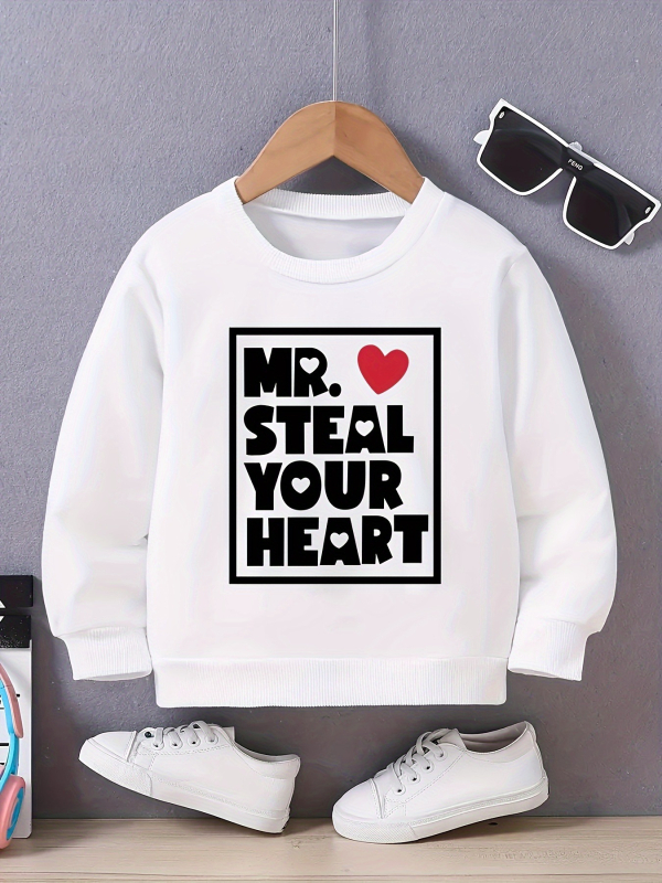 Παιδικό φούτερ με μακρύ μανίκι, εκτύπωση με γράμματα, πλεκτό ύφασμα 100% πολυεστέρας, απαλό φινίρισμα