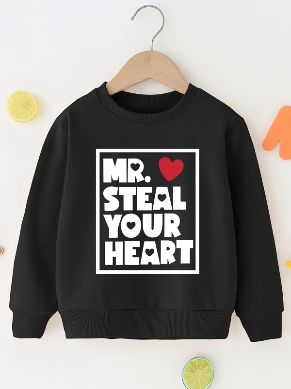 Παιδικό φούτερ με μακρύ μανίκι, εκτύπωση με γράμματα, πλεκτό ύφασμα 100% πολυεστέρας, απαλό φινίρισμα