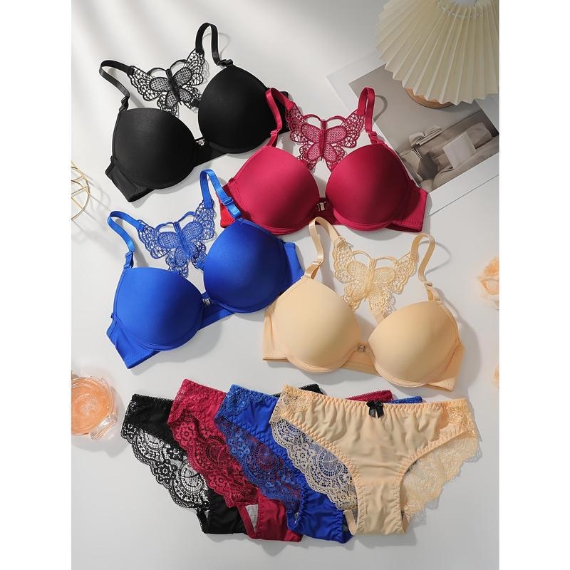 Σετ σουτιέν με δαντέλα, μπροστινό κλείσιμο με κουμπιά, push-up, cups τύπου Rabbit Ear
